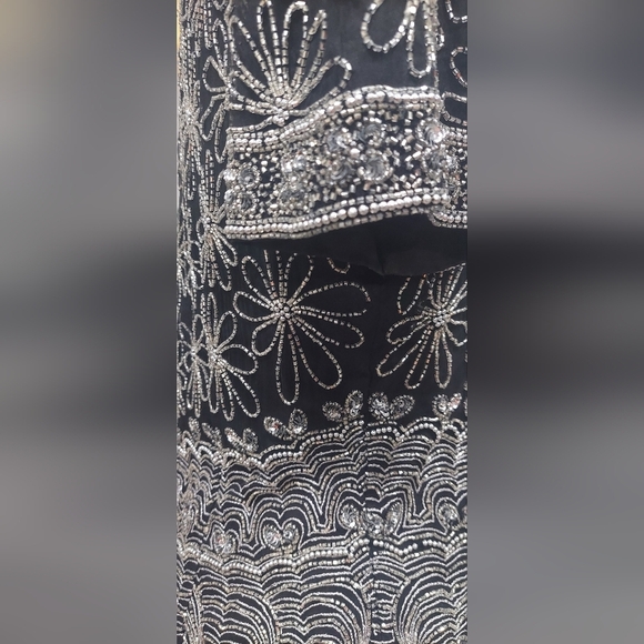 Vintage Laurence Kazar Black Sequin Silk Beaded Blouse Women's Sz L Evening Top - Picture 9 of 12